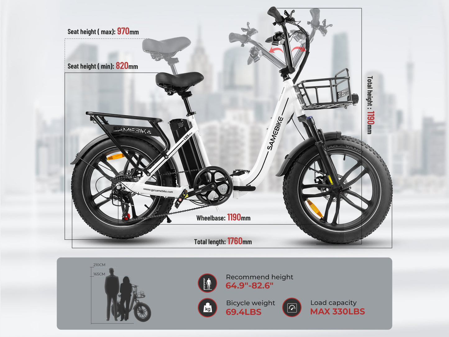 SAMEBIKE C05 Pro Bicicletta Elettrica Pieghevole con Pneumatici Grassi a Passo Basso